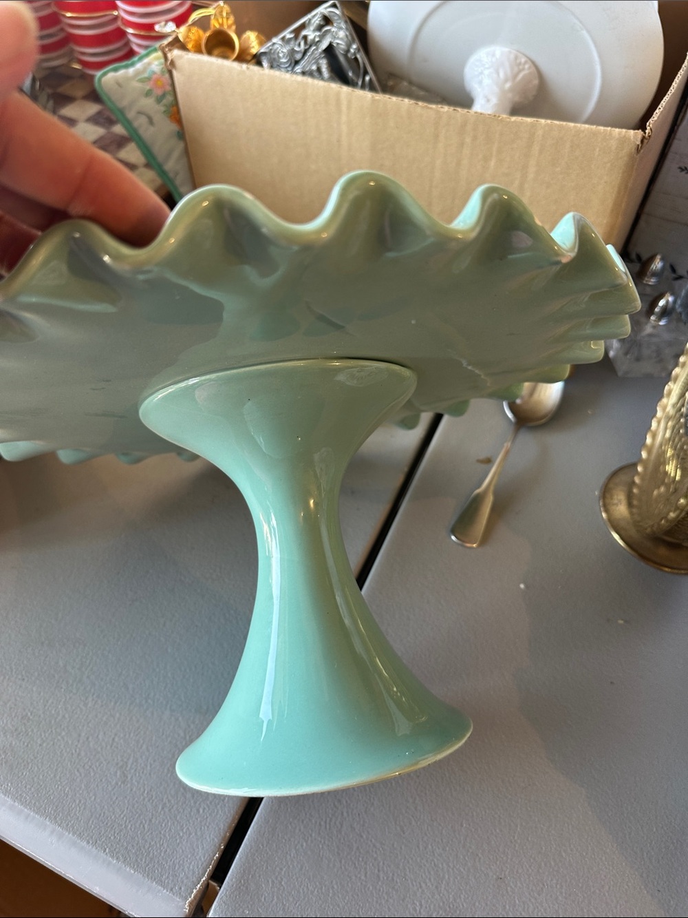 Turquoise Ruffled Ceramic Serving Platter - Home Kitchen - Picture 2 of 4